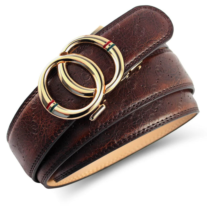 Men Leather Belt Metal Car Automatic Buckle Work Belt Double Loop Round Buckle Belts for Men Women Gifts Gc Belts for Women