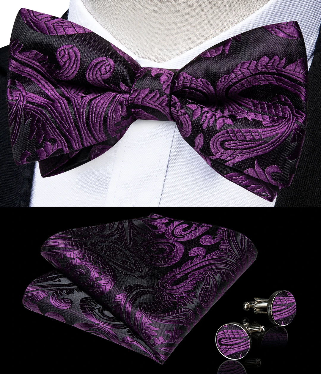 Men’s Pre-tied Bow Tie Set – Wedding & Groom Accessories
