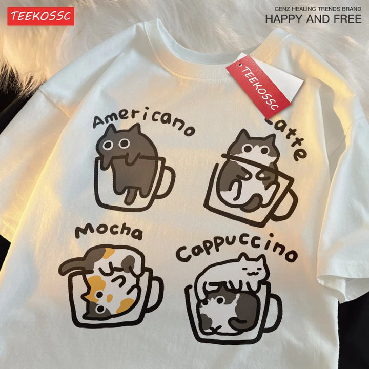 Mocha Cat Coffee Tee – Cute Summer Cotton Unisex Shirt
