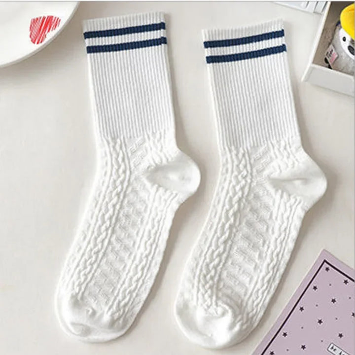Women's Socks Warm Socks In Autumn and Winter Blue Socks Students High-top Striped Checkered Sports Stockings