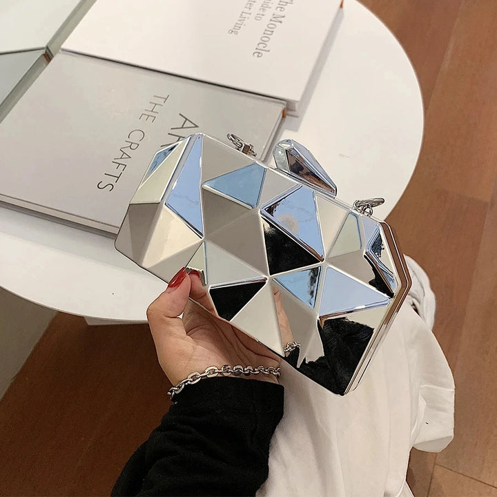 Aurora Gold Box Clutch – Geometric Mini Purse for Evening Glam