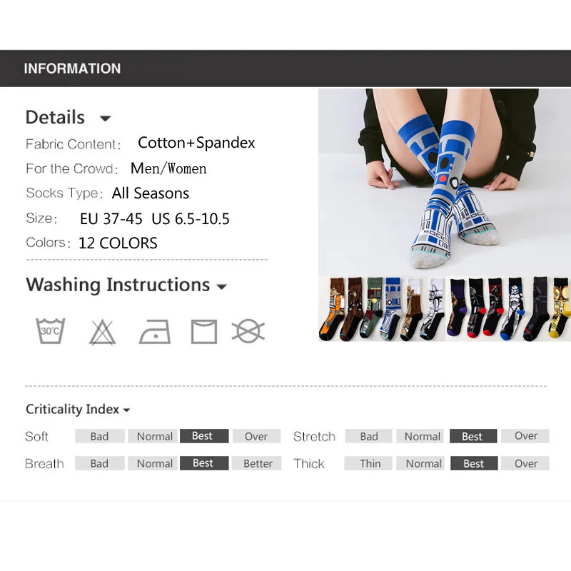 1 pair Autumn Winter Anime Socks Movie Men socks Cosplay Socks Skateboard sock Long Casual versatile Novelty Women's Socks 37-45
