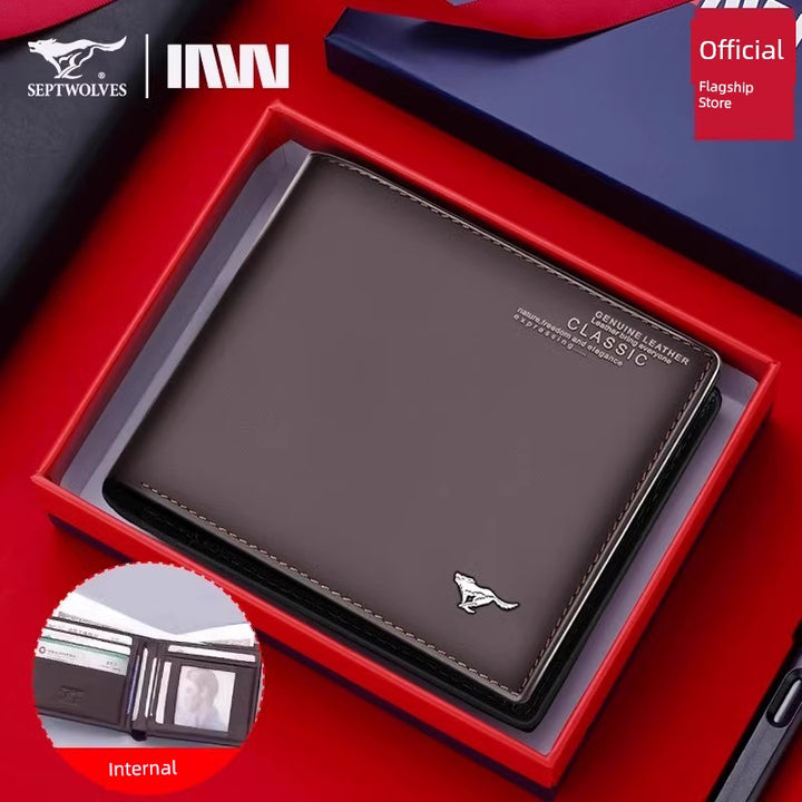 SEPTWOLVES Men Genuine Leather Dad's Wallet for Husband
