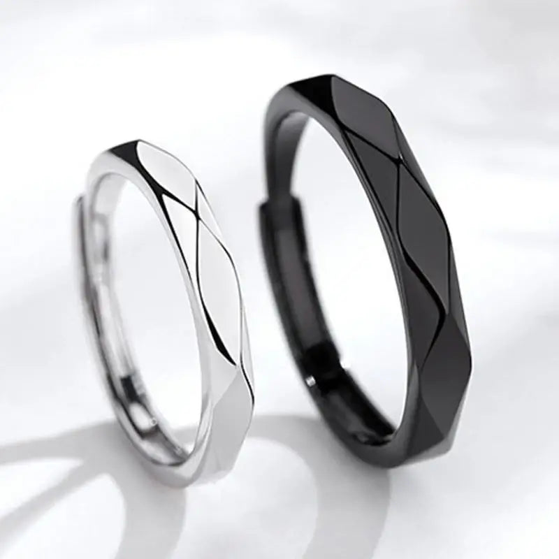 Inverto™ – Modern Black & White Couple Rings