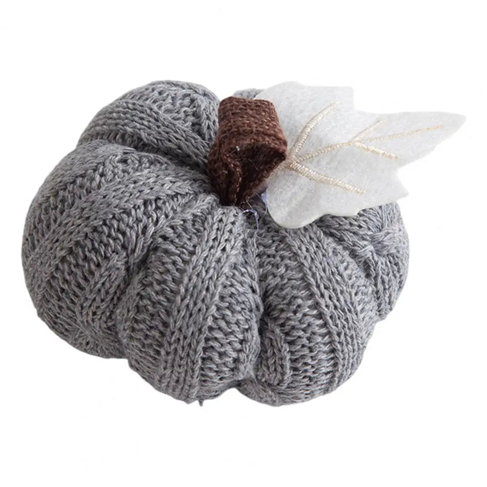 Autumn Vibes Decoration Fall Farmhouse Display Set of 3 Mini Knit Pumpkins for Thanksgiving Table Decor Realistic Faux Fall
