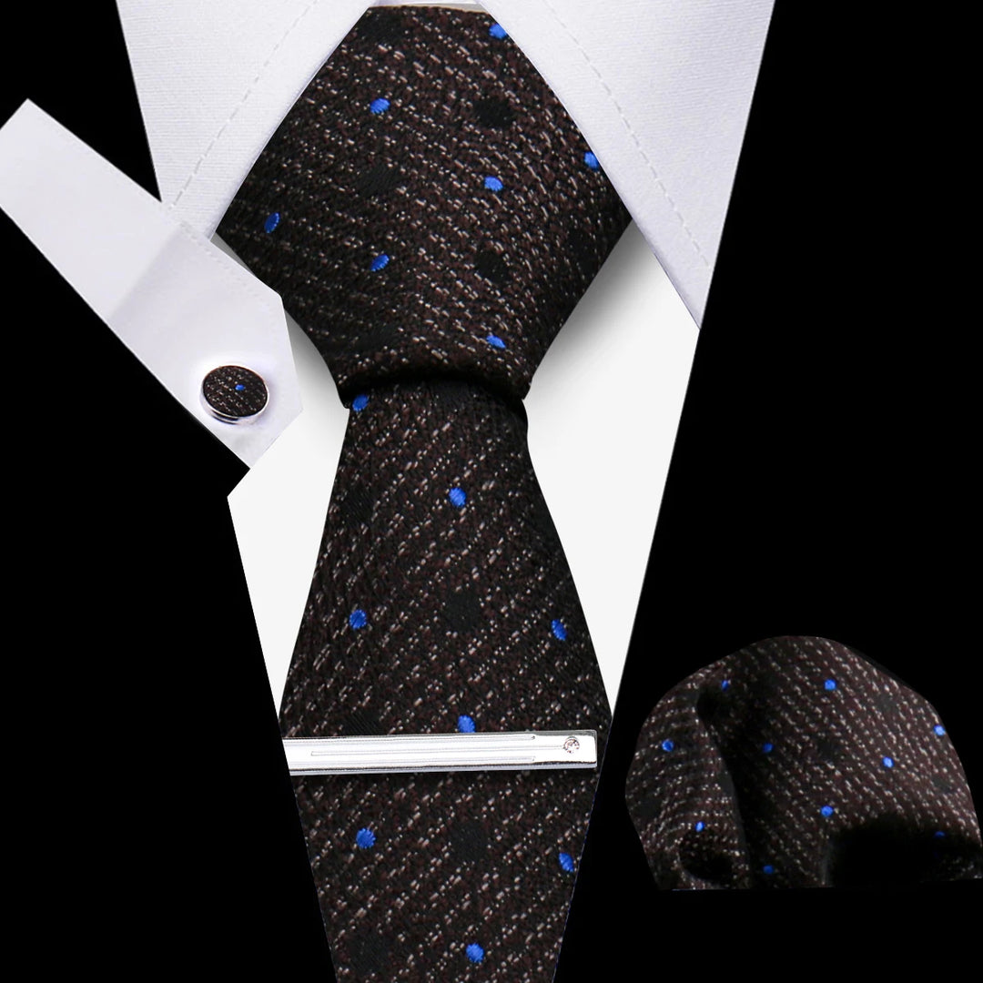 Tie For Men Business Luxury Fashion Necktie Navy Blue 4pcs Set Tie Clip Cufflinks Pocket Square Wedding Suit Accessories Gravata