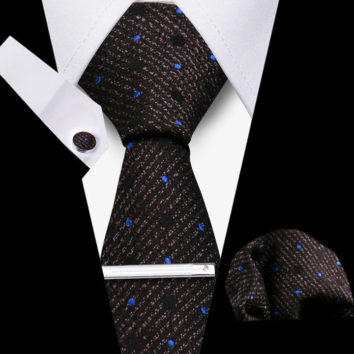 Tie For Men Business Luxury Fashion Necktie Navy Blue 4pcs Set Tie Clip Cufflinks Pocket Square Wedding Suit Accessories Gravata