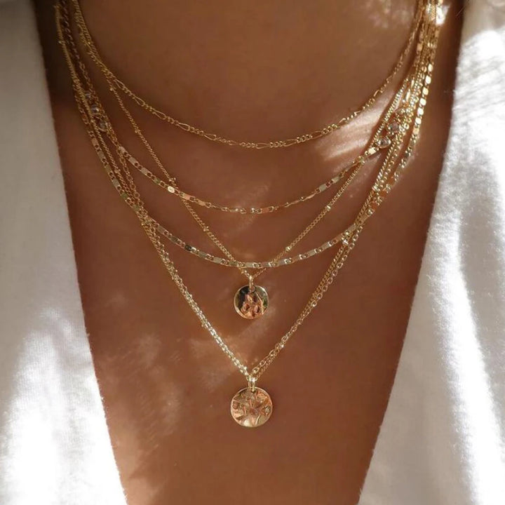 Gold Pendant Necklace Set – Trendy Boho Multi-Layer Crystal Jewelry for Women
