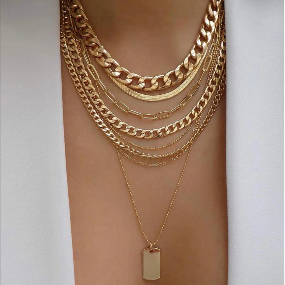 Gold Pendant Necklace Set – Trendy Boho Multi-Layer Crystal Jewelry for Women