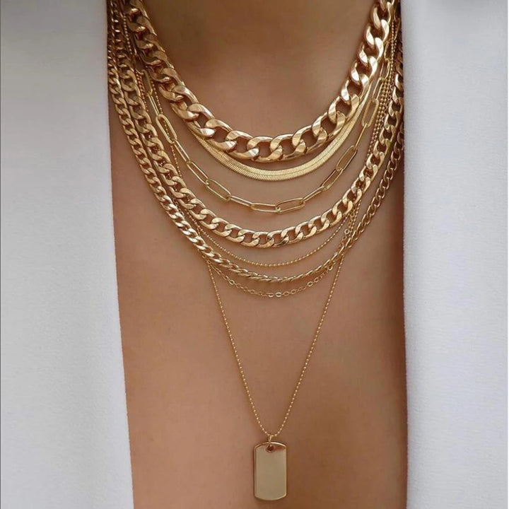 Gold Pendant Necklace Set – Trendy Boho Multi-Layer Crystal Jewelry for Women
