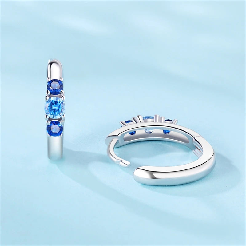 100% Real 925 Sterling Silver Simple Inlaid zircon Blue and Green Earring For Women Making Jewelry Gift Wedding Party Engagement