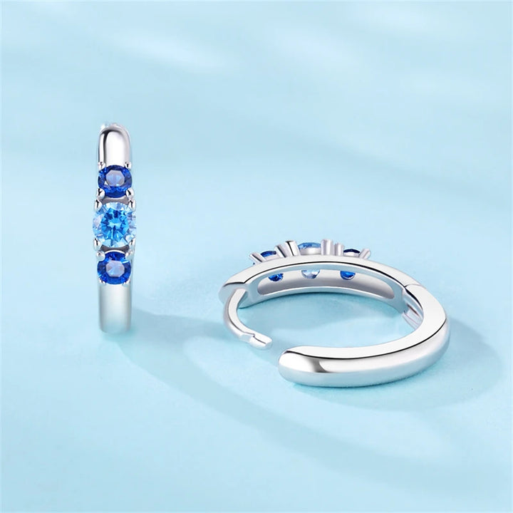 100% Real 925 Sterling Silver Simple Inlaid zircon Blue and Green Earring For Women Making Jewelry Gift Wedding Party Engagement