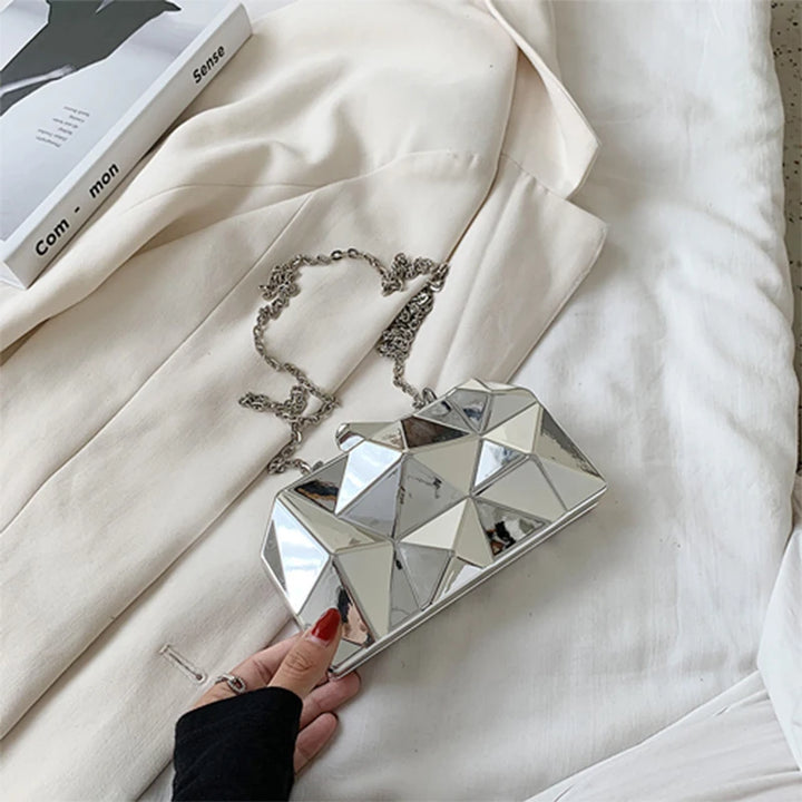 Aurora Gold Box Clutch – Geometric Mini Purse for Evening Glam