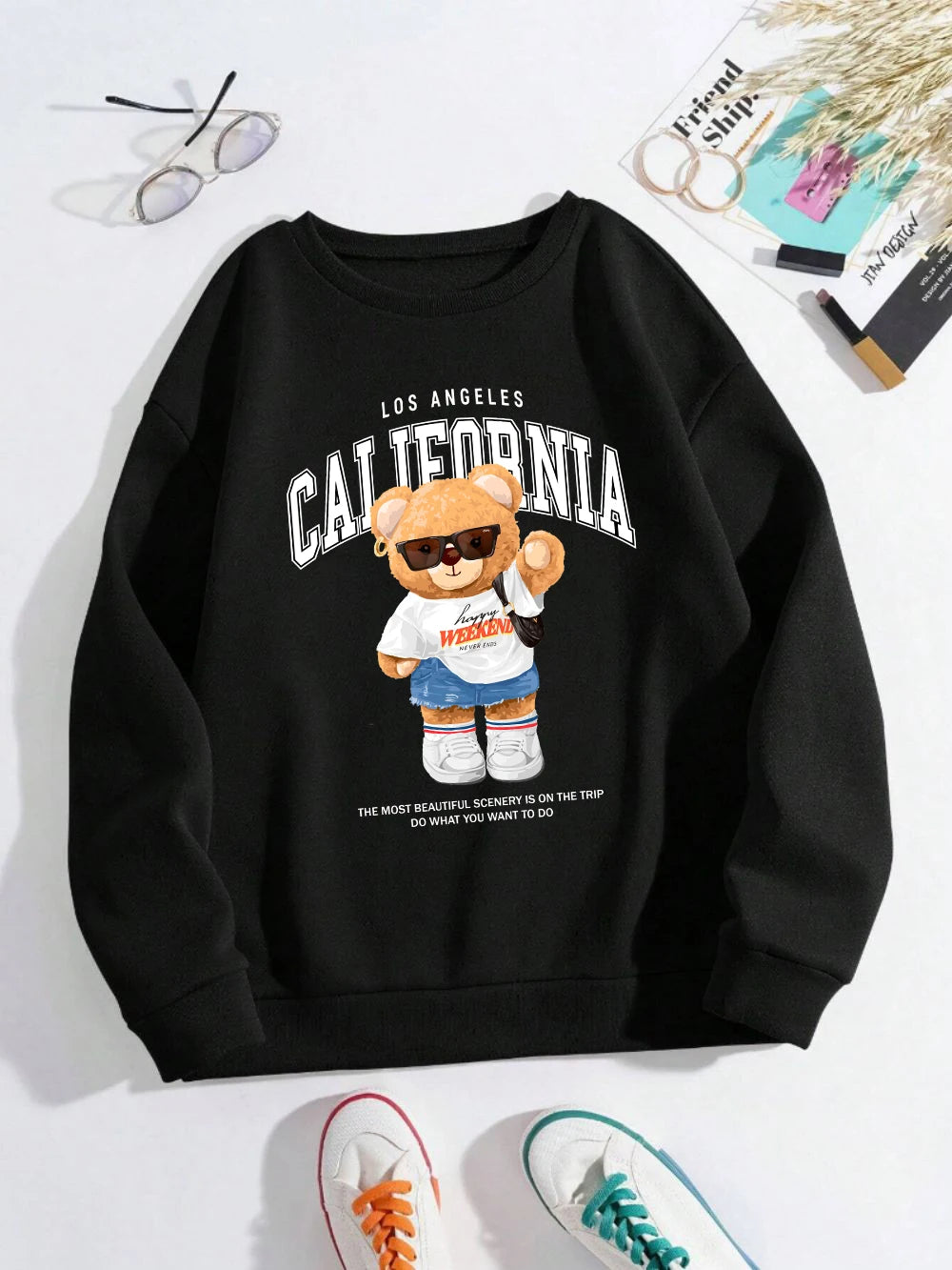California Bear Print Oversized Hoodie