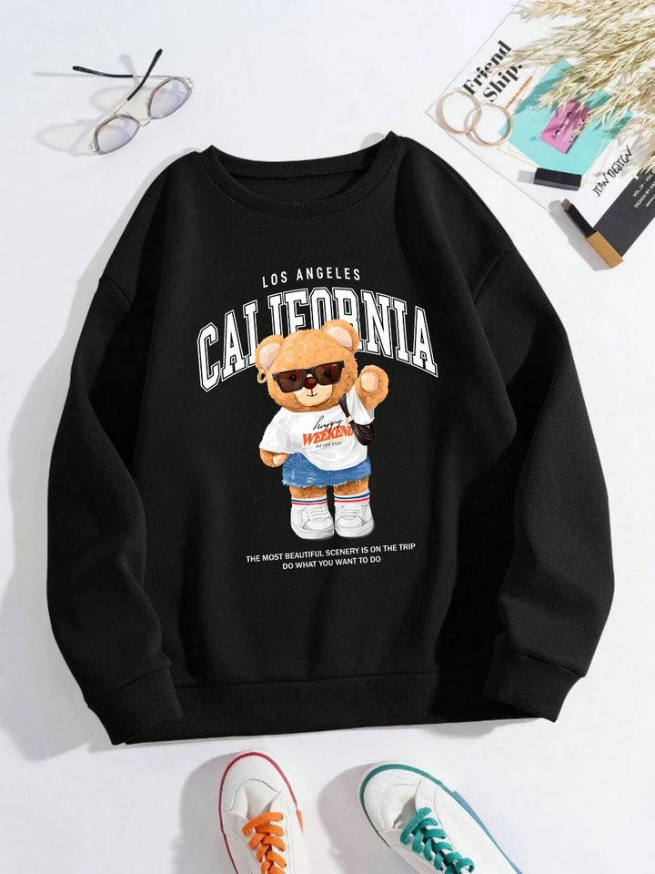 California Bear Print Oversized Hoodie