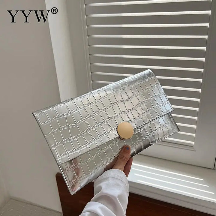 Luxe Envelope Clutch – Stylish PU Leather Shoulder Bag with Chain Detail