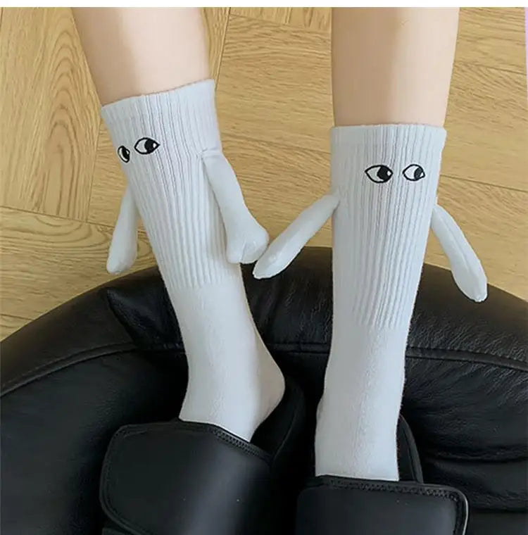 1 Pair Cute Socks Hand In Hand Sock Women Lovely High Quality Solid Color Black White Socks Summer Lace Mesh Short Socks