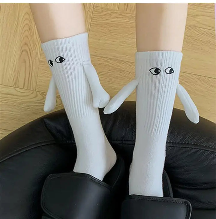 1 Pair Cute Socks Hand In Hand Sock Women Lovely High Quality Solid Color Black White Socks Summer Lace Mesh Short Socks