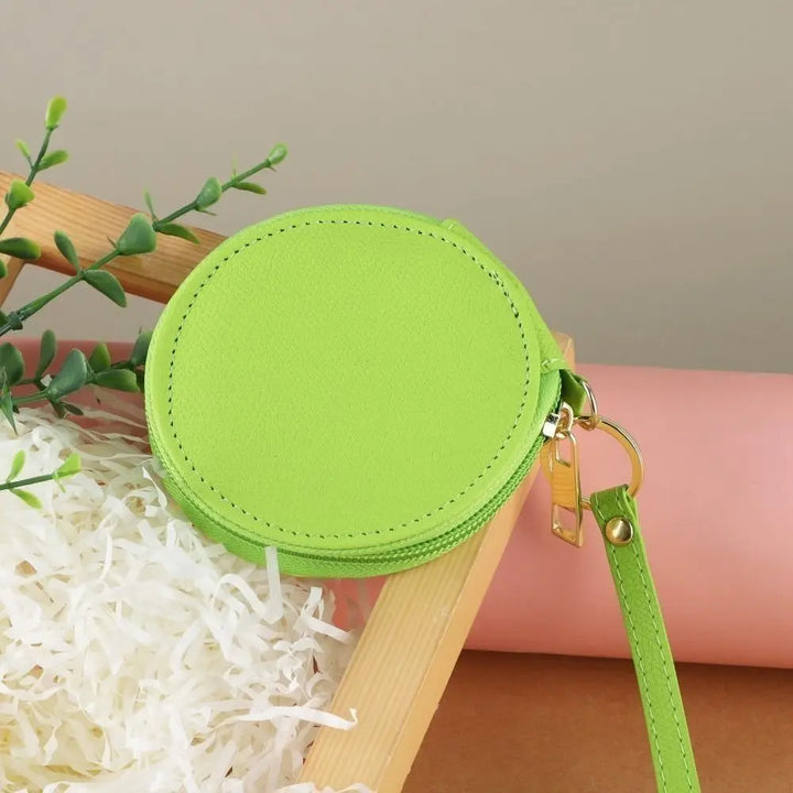 Mini Round Coin Pouch – Solid Color PU Leather Wallet & Accessory Bag