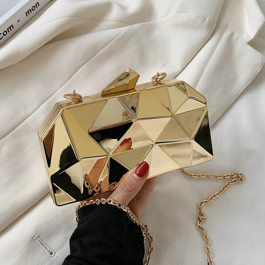 Aurora Gold Box Clutch – Geometric Mini Purse for Evening Glam