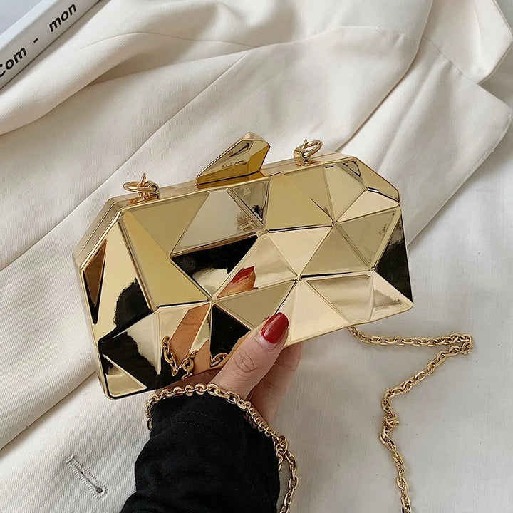 Aurora Gold Box Clutch – Geometric Mini Purse for Evening Glam