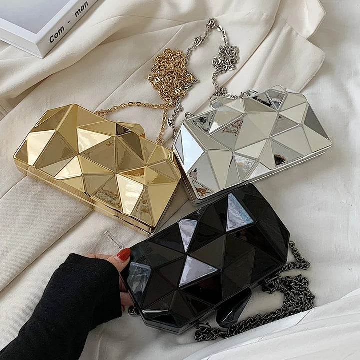 Aurora Gold Box Clutch – Geometric Mini Purse for Evening Glam