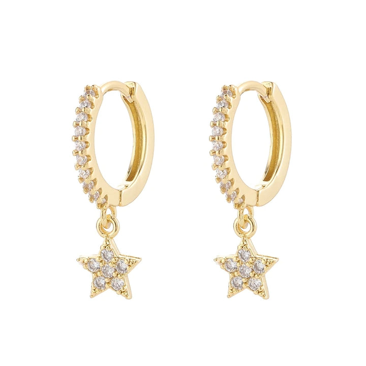 ZirconBloom™ – CANNER 18K Gold Plated Drop Earrings with Star Design