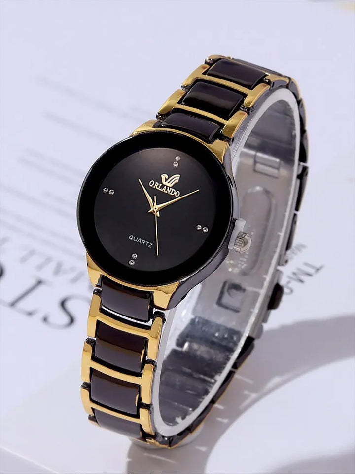 LuxeGlow™ – Women’s Gold Steel Band Quartz Watch