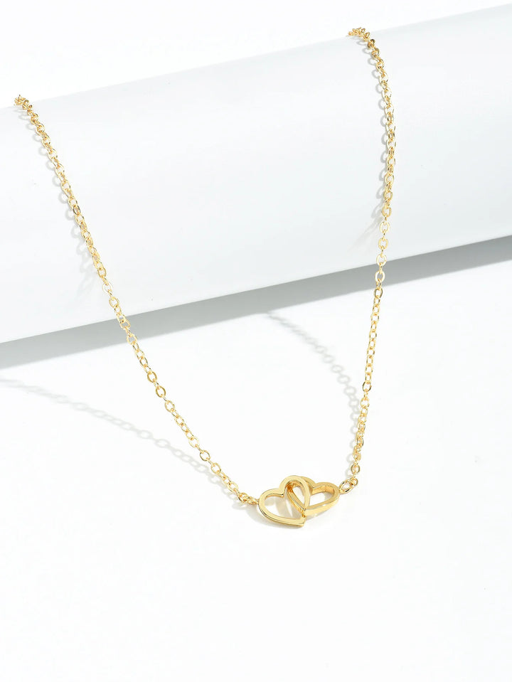 Tiny Heart Necklace – Hollow Double Pendant Chain for Women
