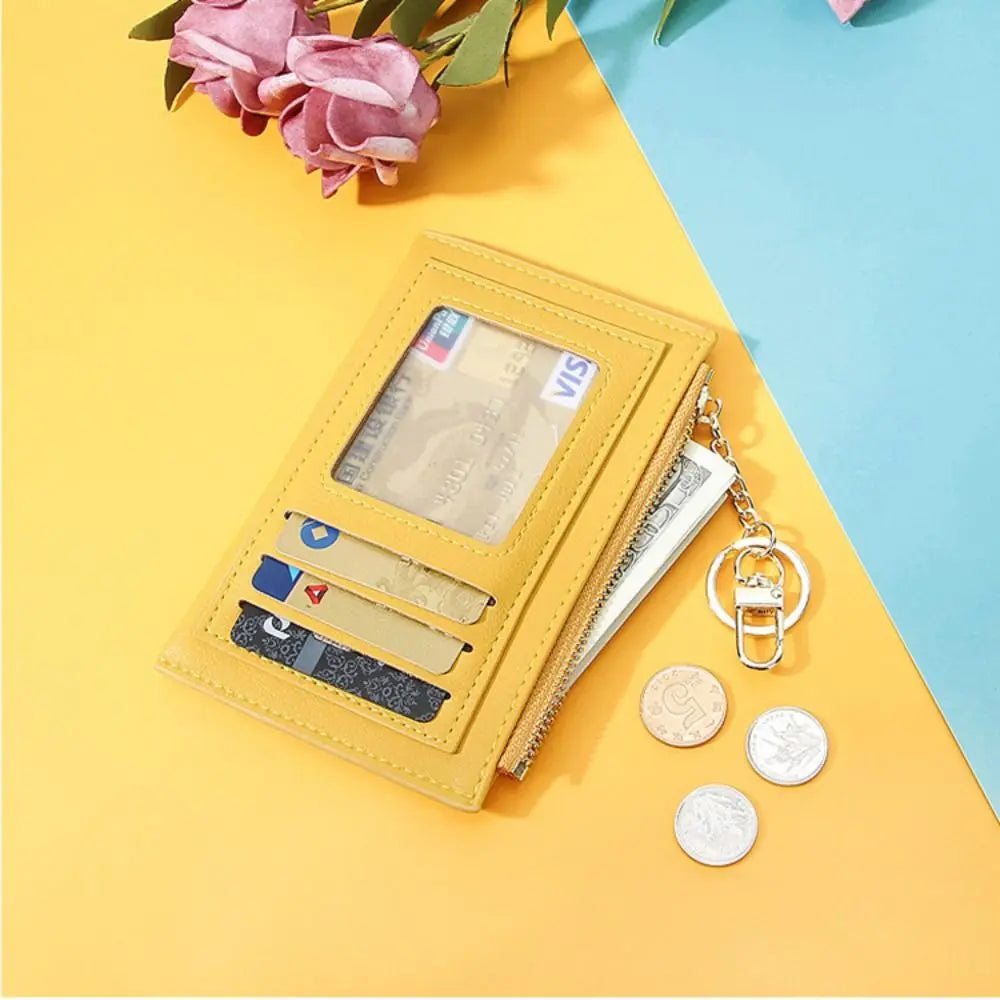 Ultra-Thin PU Leather Wallet – Mini Coin Purse with Keychain