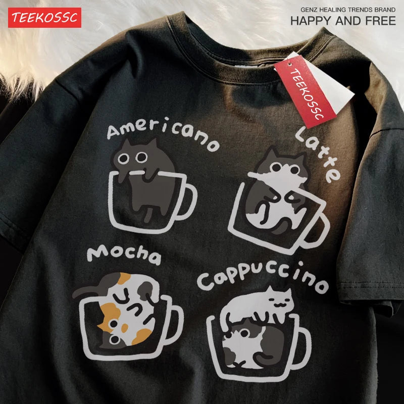 Mocha Cat Coffee Tee – Cute Summer Cotton Unisex Shirt