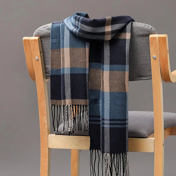 Long Tassel Scarf – Faux Cashmere Plaid Wrap for Men & Women