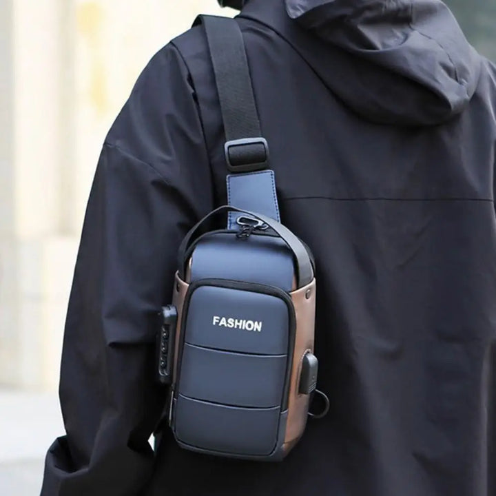 Unisex PU Leather Anti Theft Chest Bag Large Capacity USB Charging Travel Sling Chest Bag Waterproof Crossbody Bag Unisex