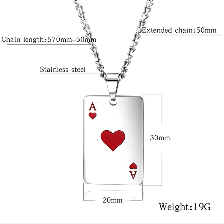 . Poker Ace Card Necklace – Spades & Hearts Hip Hop Chain for Men