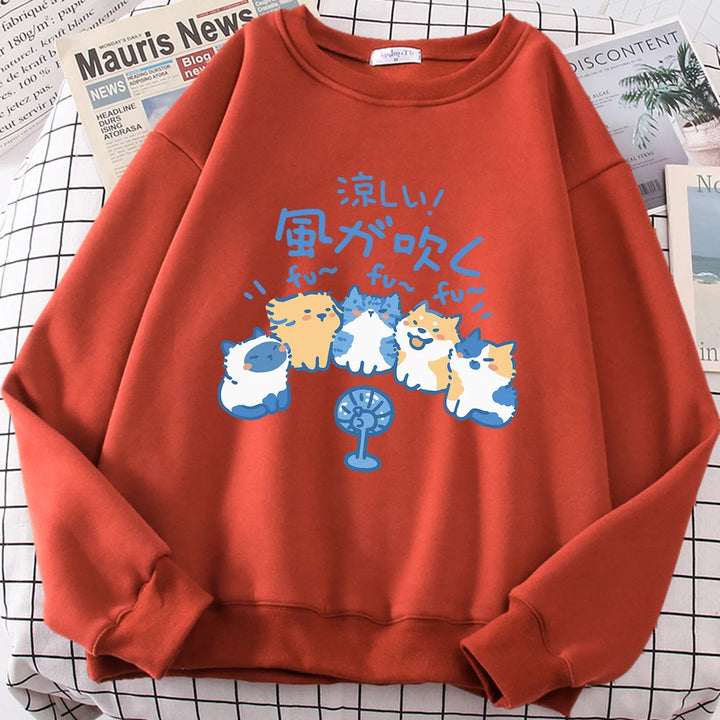 5 Cats Fan Print Sweatshirt