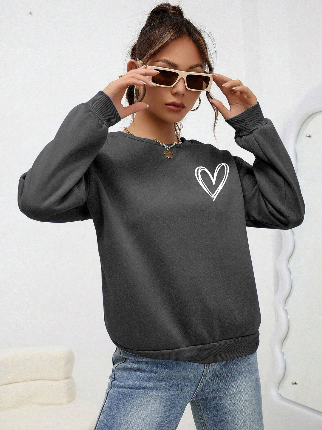 Heart Print Casual Sweatshirt