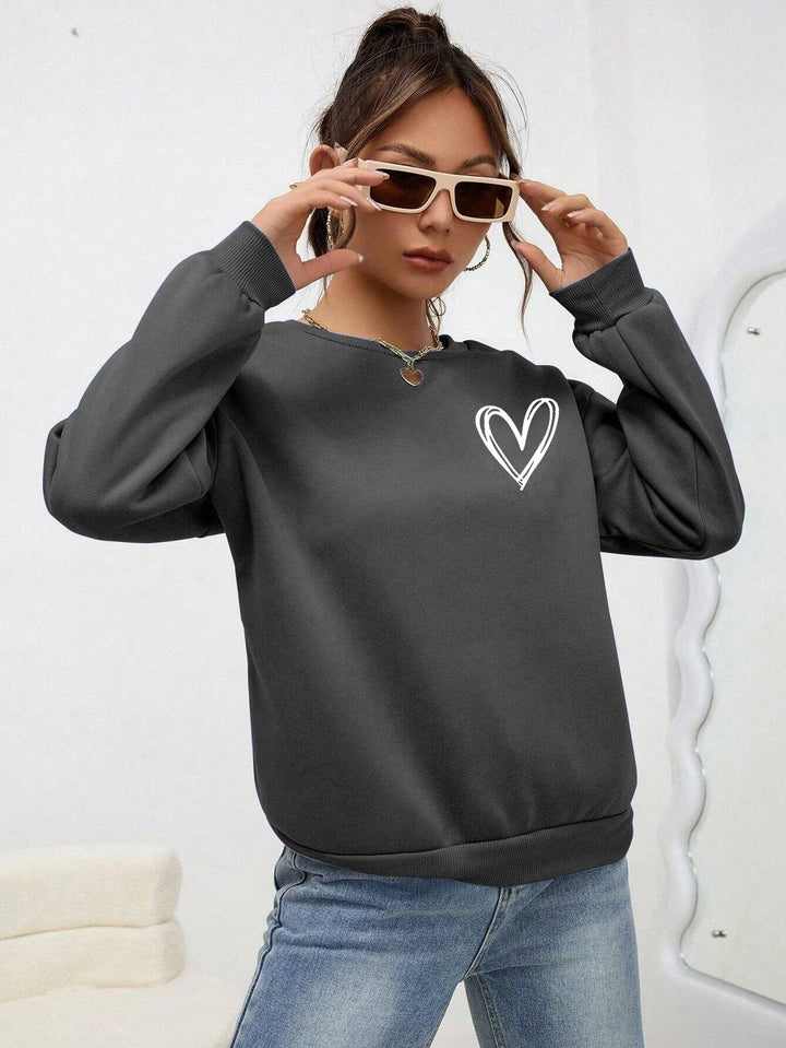 Heart Print Casual Sweatshirt