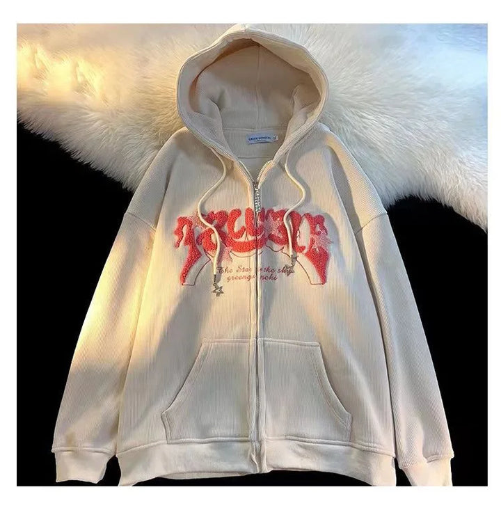 Embroidered Zip-Up Hoodie for Women
