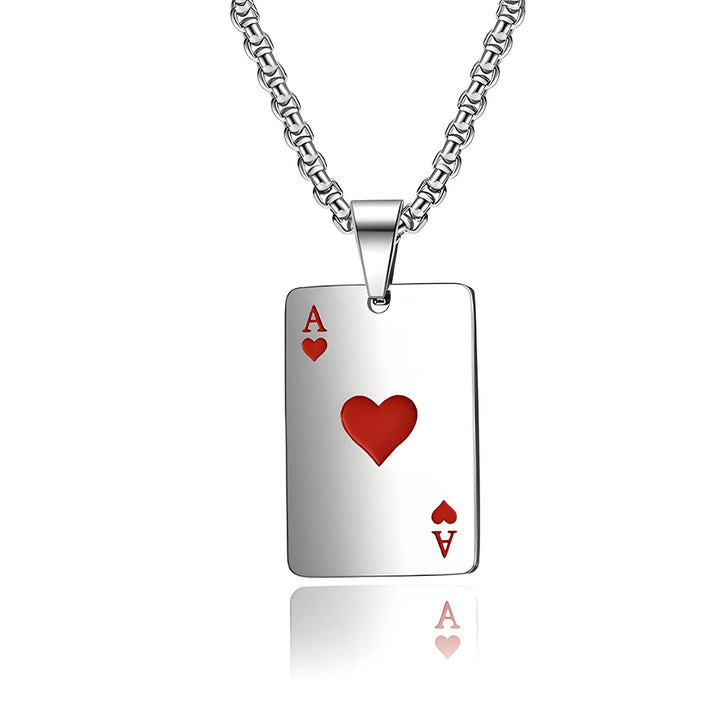 . Poker Ace Card Necklace – Spades & Hearts Hip Hop Chain for Men