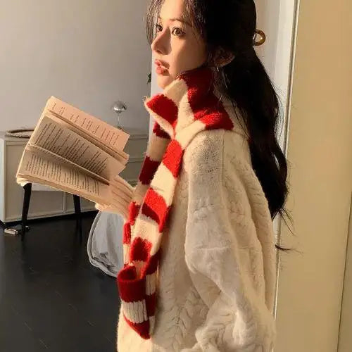 Gothic Striped Shawl – Y2K Winter Scarf for Women