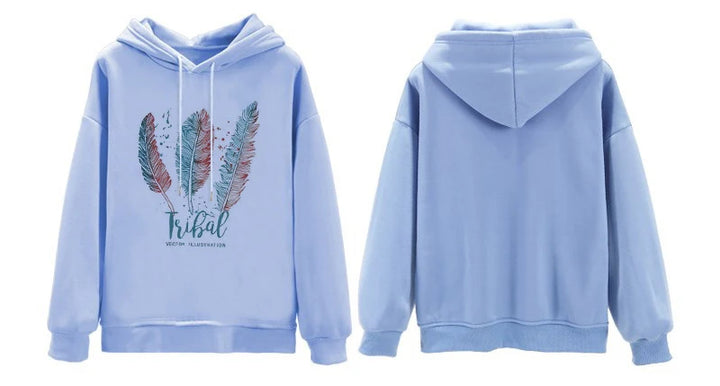 Feather Print Velvet Hoodie for Women