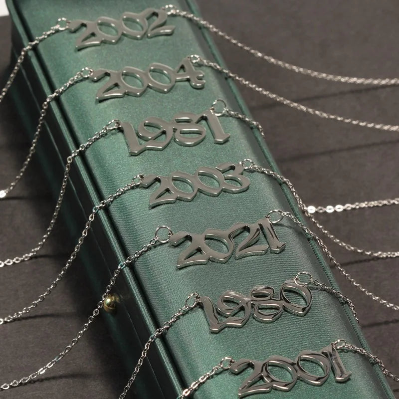 Stainless Steel 1980-2021 Birth Year Necklaces for Women Men Choker Date Number Pendant Necklace Jewelry Commemorat Gift