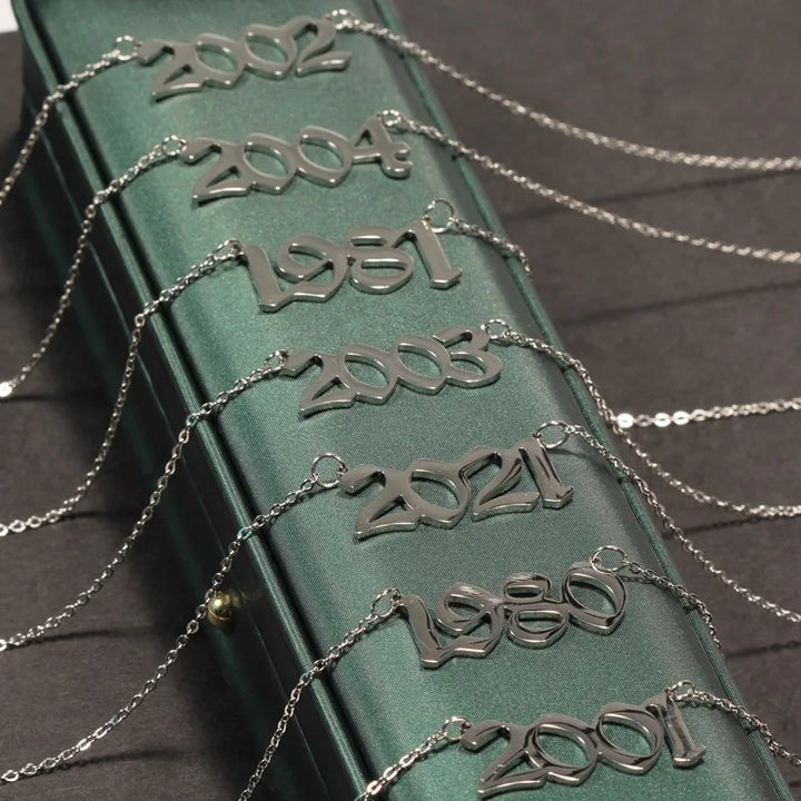 Stainless Steel 1980-2021 Birth Year Necklaces for Women Men Choker Date Number Pendant Necklace Jewelry Commemorat Gift