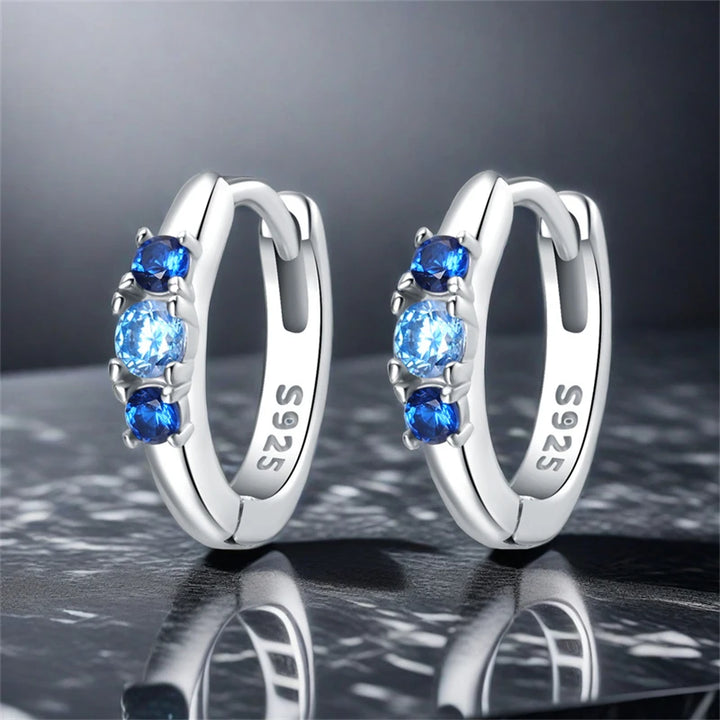 100% Real 925 Sterling Silver Simple Inlaid zircon Blue and Green Earring For Women Making Jewelry Gift Wedding Party Engagement
