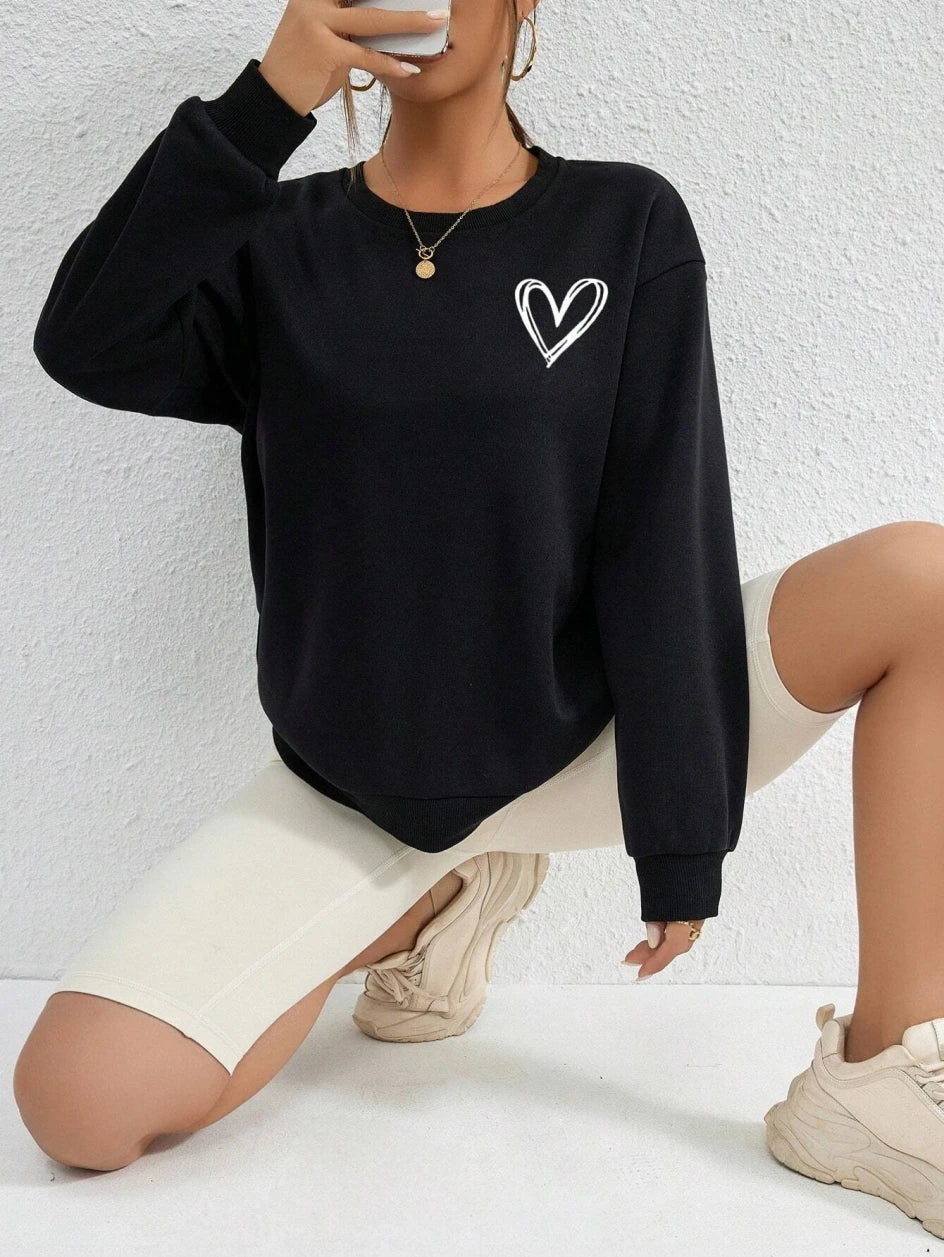 Heart Print Casual Sweatshirt