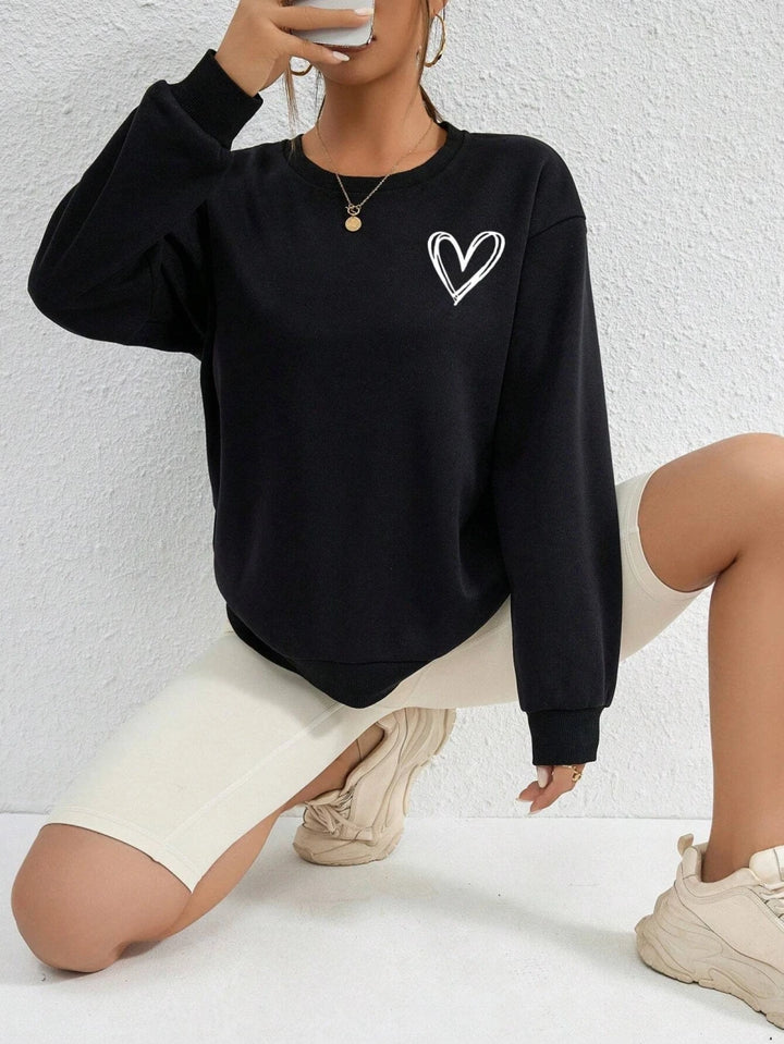 Heart Print Casual Sweatshirt