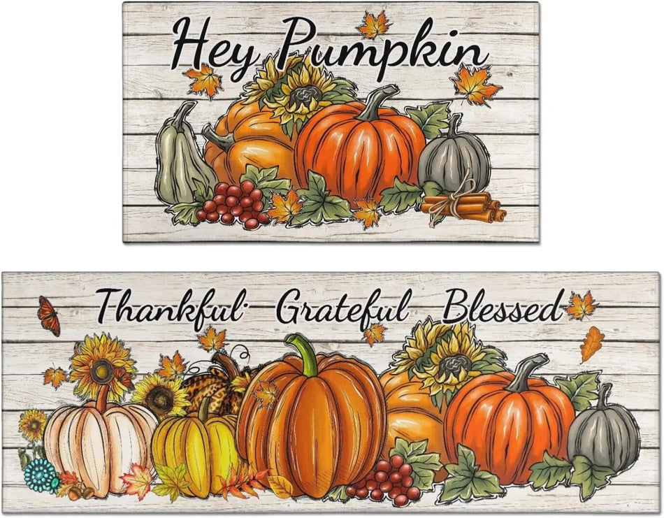 Fall Kitchen Rug and Mat Hello Autumn Pumpkin Kitchen Mats for Floor, Thanksgiving Kitchen Mats Home Decor Doormat Runner Rugs