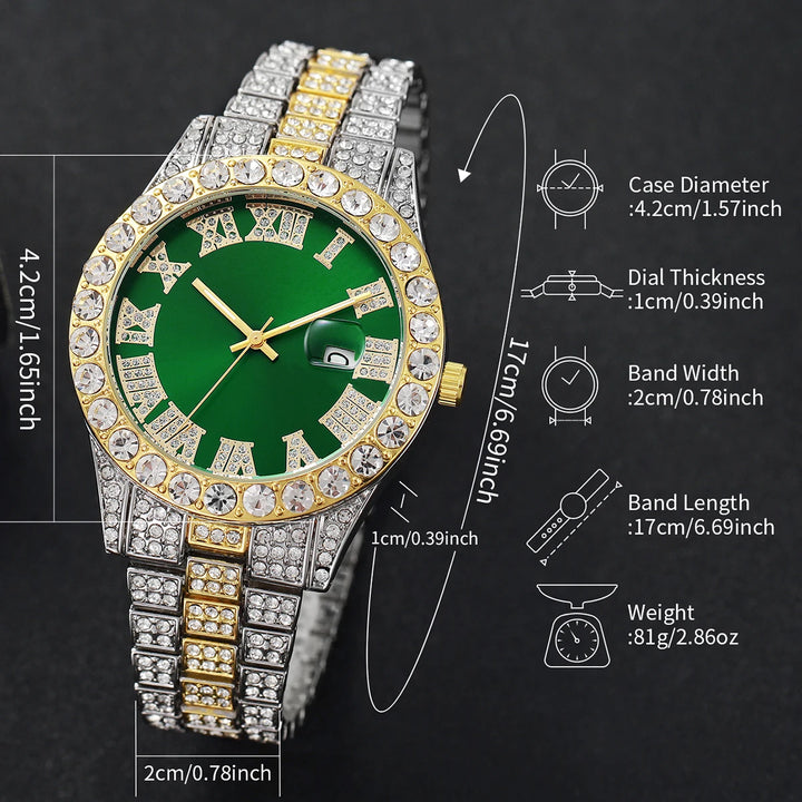 Full Diamond Stainless Steel Quartz Watch for Men