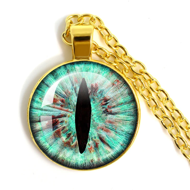 Lovely Fashion Colored Evil Eye Necklace Beautiful Animal Dragon Cats Eye Heart 25mm Glass Cabochon Pendant Gift For Fridends