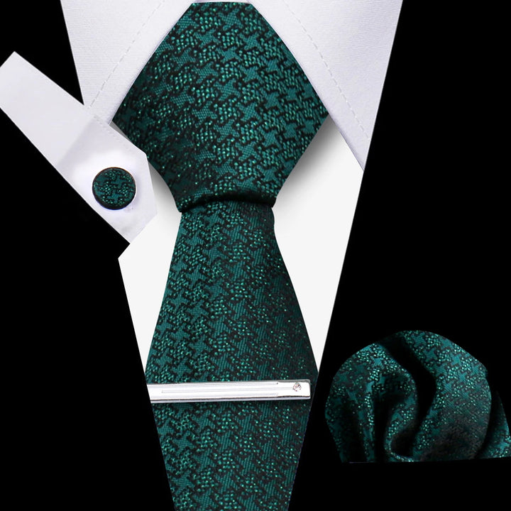 Tie For Men Business Luxury Fashion Necktie Navy Blue 4pcs Set Tie Clip Cufflinks Pocket Square Wedding Suit Accessories Gravata
